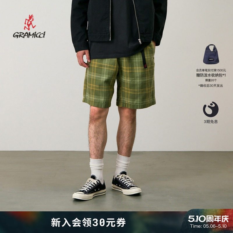 【26新款】GRAMICCI小野人男士棉麻格纹运动休闲短裤子G6