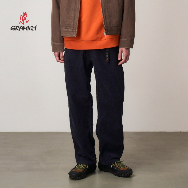 GRAMICCI小野人男士棉格纹灯芯绒面料宽松直筒长裤G5FM-P048