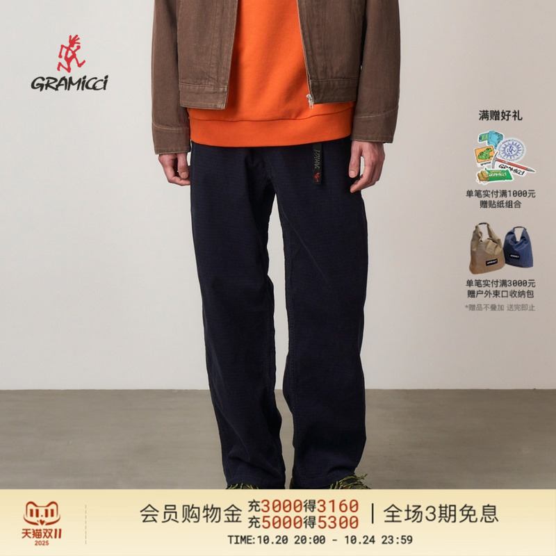 GRAMICCI小野人男士棉格纹灯芯绒面料宽松直筒长裤G5FM-P048