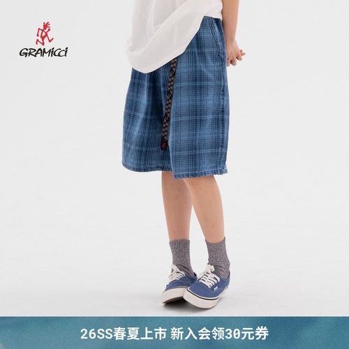 【26新款】GRAMICCI小野人男女夏季休闲牛仔格纹短裤子G6SM-P023