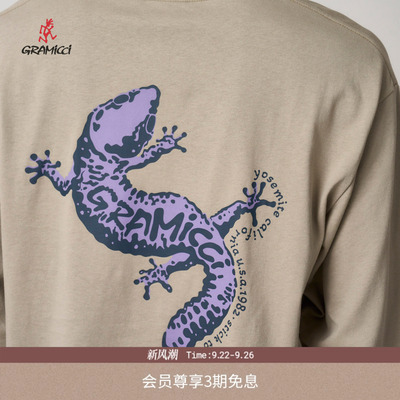 GRAMICCI小野人官方正品25秋壁虎图案长袖T恤G5FU-T132