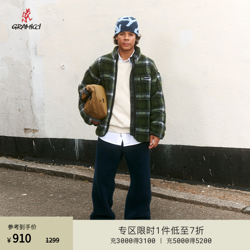 GRAMICCI小野人男女休闲外套J135仿羊羔绒舒适格纹外套