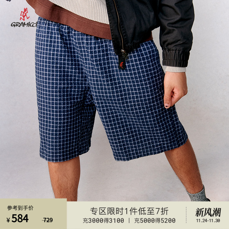 【25春】gramicci小野人春夏新品格纹全棉泡泡纱短裤P045
