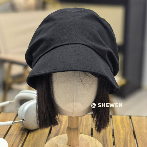 日系家大头围黑色渔夫帽显脸小