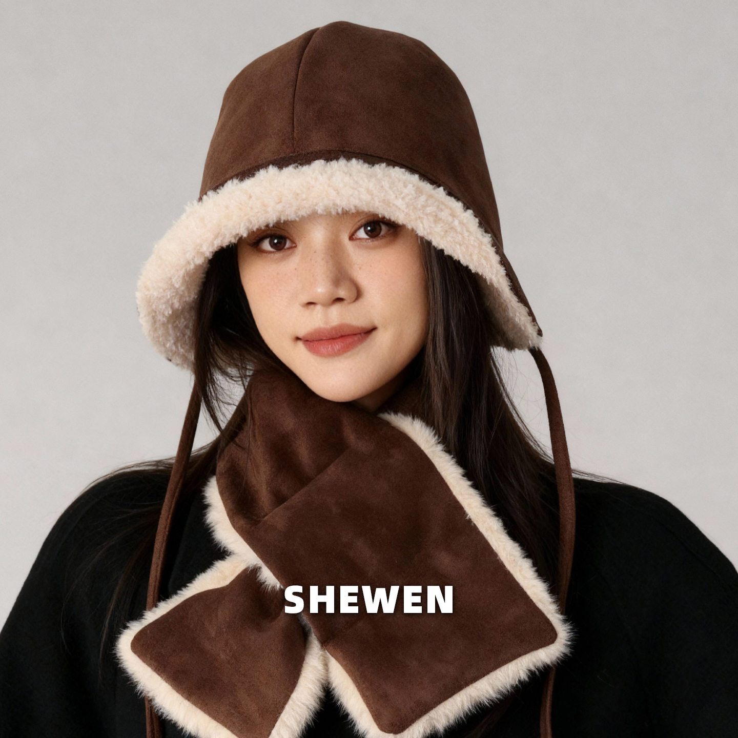 显脸小秋冬大头围麂皮毛绒保暖