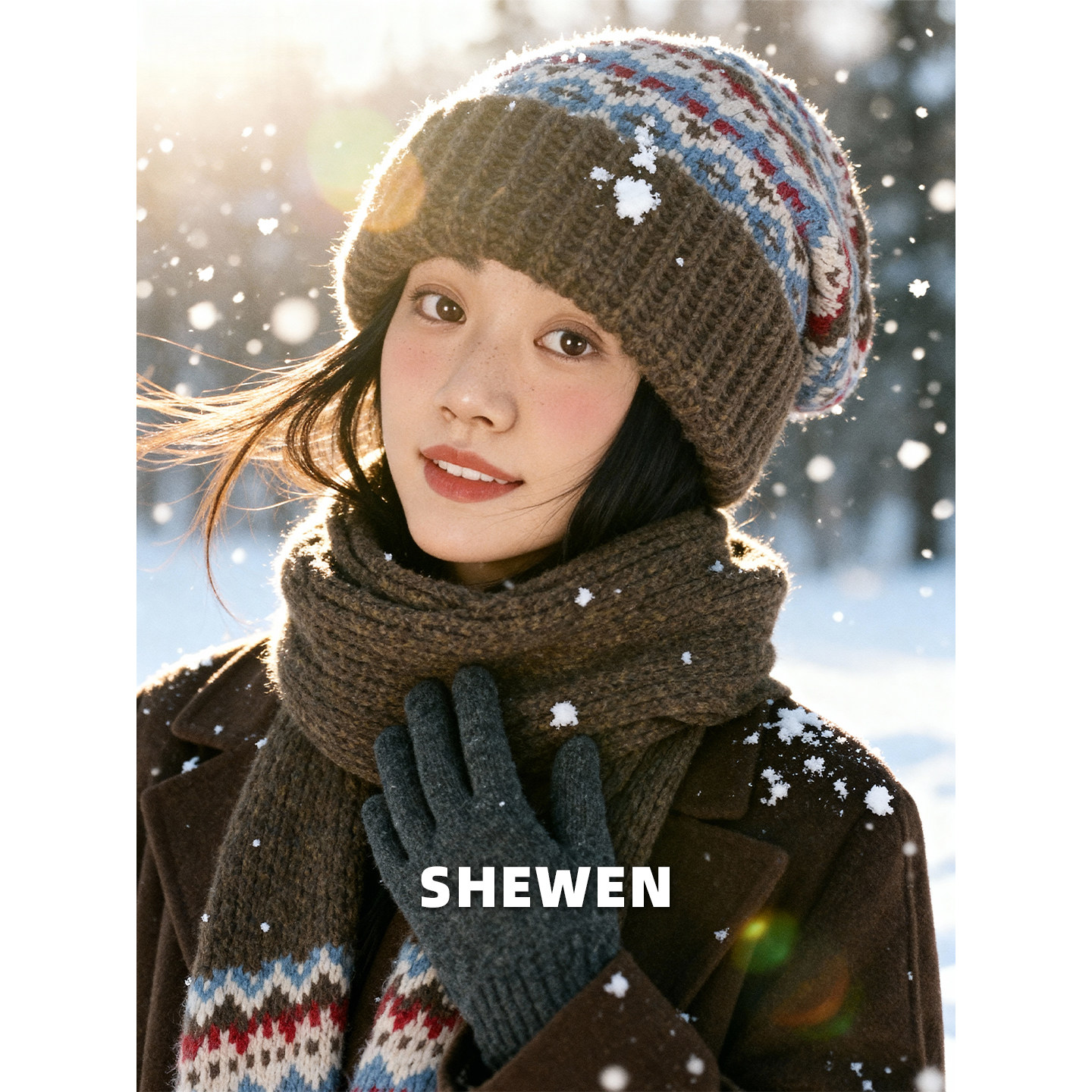 费尔岛风毛线帽卡其大头围