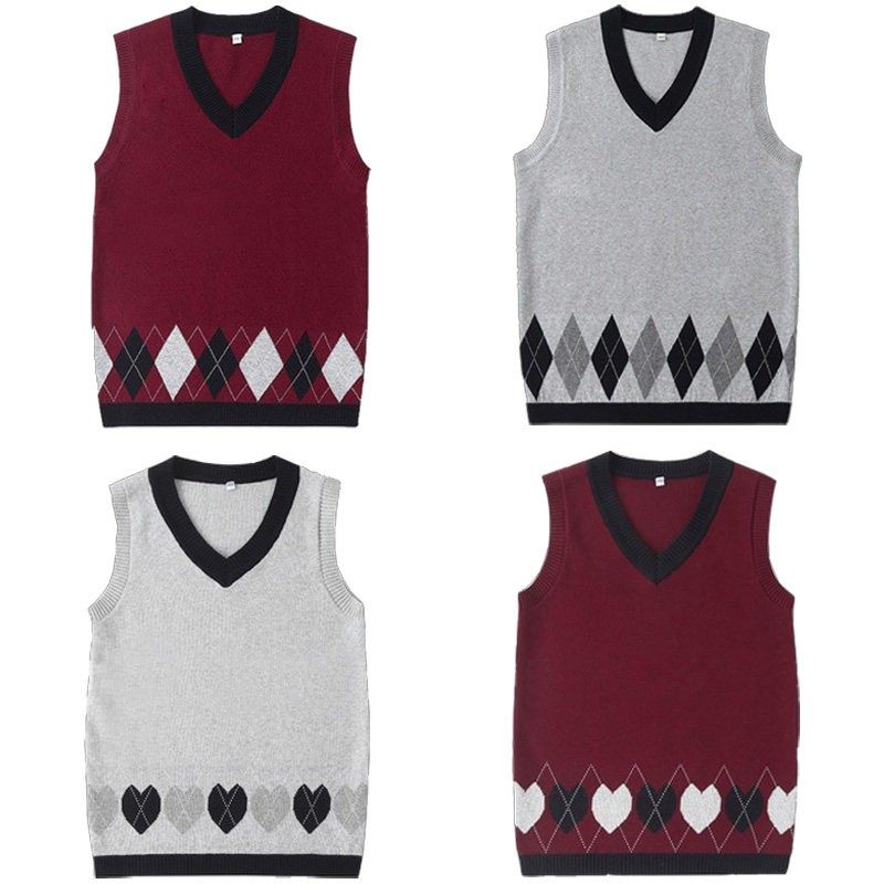 秋冬季男童针织毛线背心英伦学院中小学生装V领校服儿童毛衣马甲T