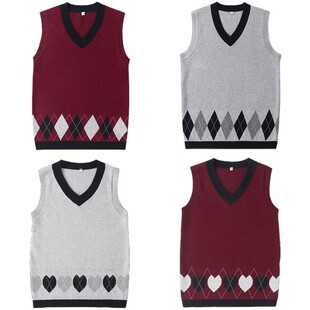 秋冬季男童针织毛线背心英伦学院中小学生装V领校服儿童毛衣马甲T