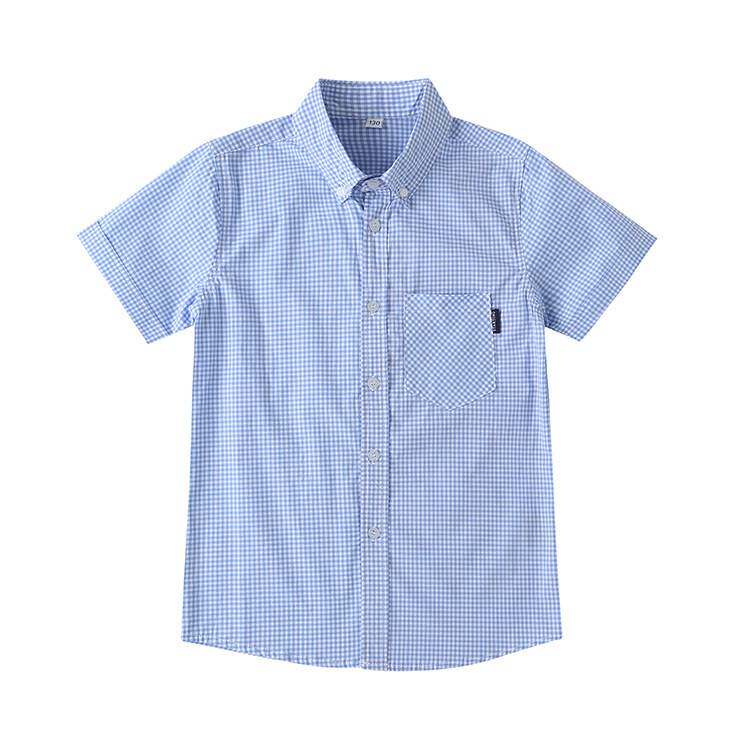 中小学生校服学院英伦风潮夏装蓝白格子衬衫短袖中大童上衣男班服