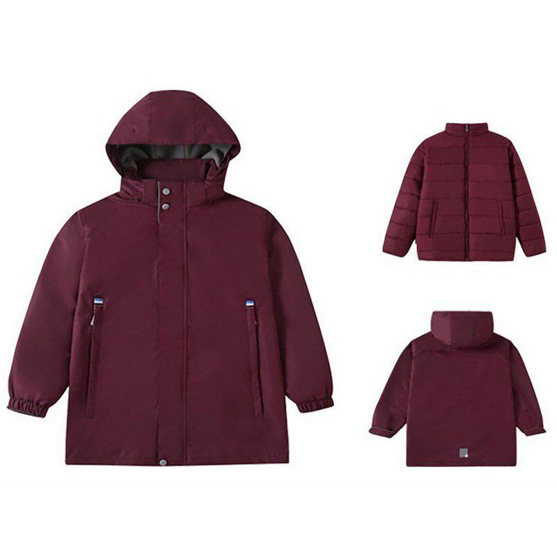 中小学生校服冲锋衣两件套英伦学院风冬季羽绒服儿童枣红色英伦风