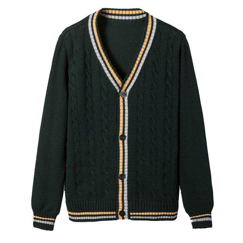 女童开襟衫毛衣春秋新款男童针织外套全棉学院风英伦学生校服16M0