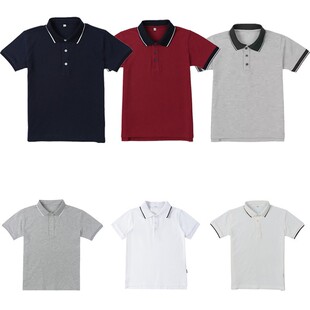 英伦中小学生短袖T恤男女童夏季校服藏青白灰色T恤白条衣领polo衫