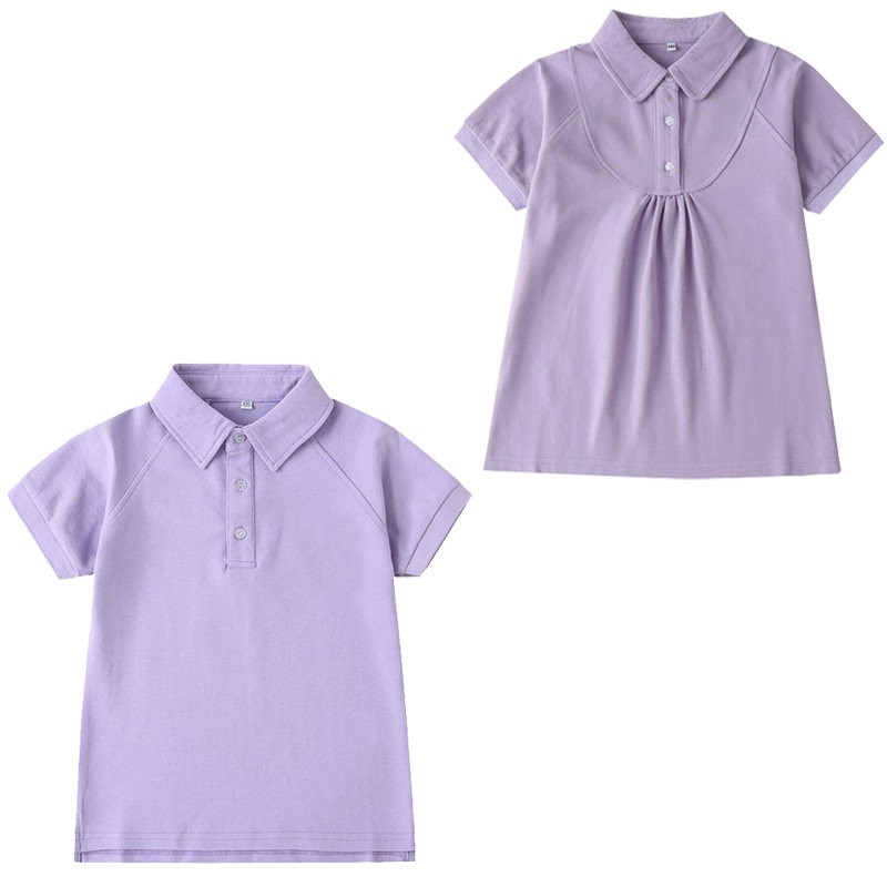 中小学生学院英伦风班服夏季短袖T恤校服纯紫色插肩袖Polo衫上衣T