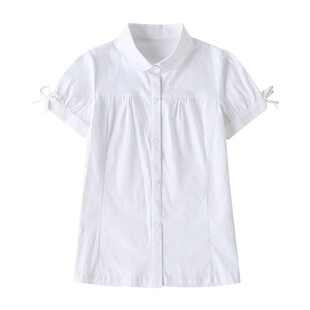 中小学生校服学院风英伦风纯棉夏装白色蝴蝶结袖口衬衫短袖女夏装