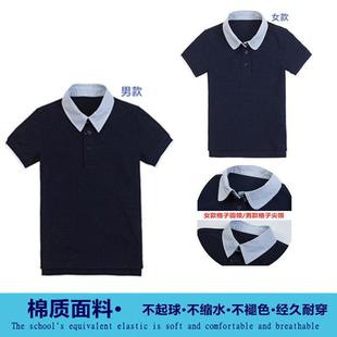 济南市历下区初中校服短袖 夏季纯棉藏青色T恤英伦Polo（男女生）