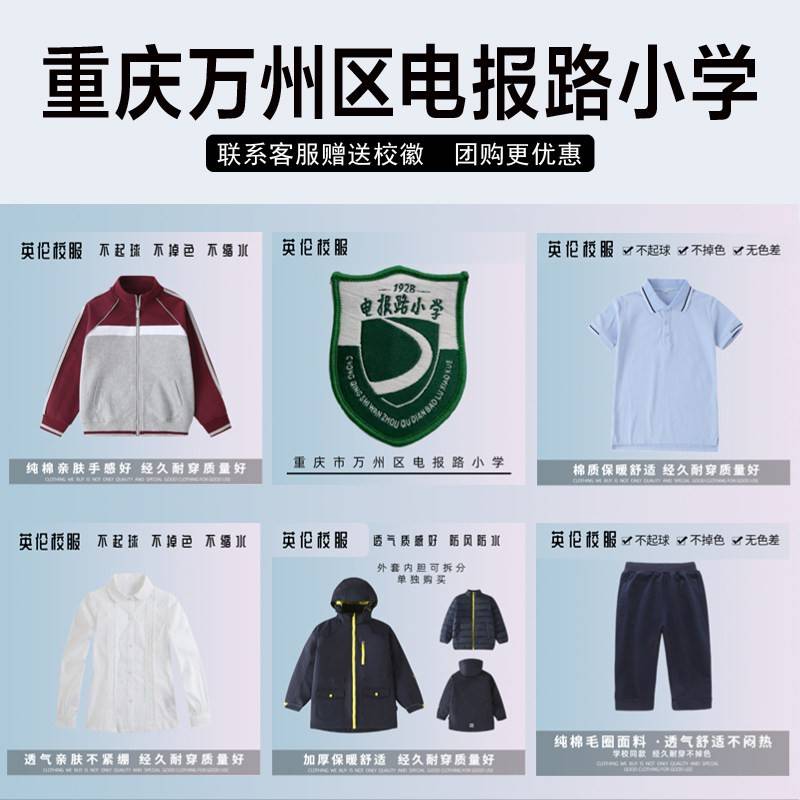 重庆万州电报路小学校服北山小学钟鼓楼其芳小学教育集团校徽T