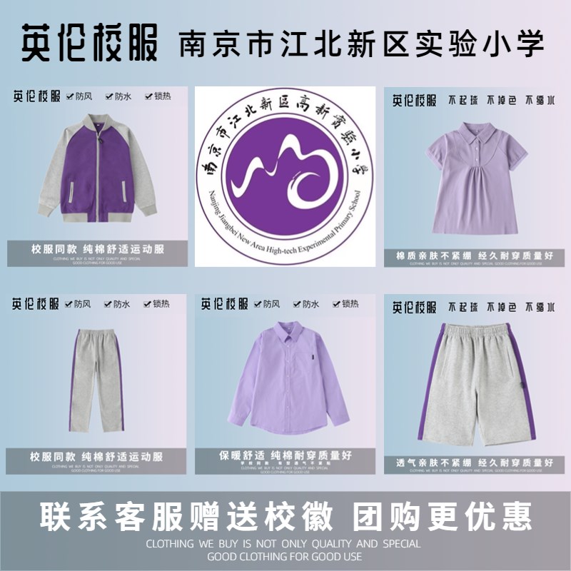 【校徽校服】南京市江北新区高新实验小学紫色三牌楼小学衬衫短袖