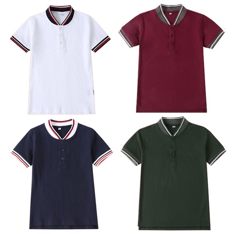 中小学生校服套装学院风英伦风园服夏装白色藏青彩色胸贴短袖上衣