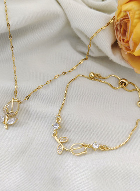 郁金香钛钢项链女2024新款气质网红爆款吊坠时尚百搭不掉色锁骨链