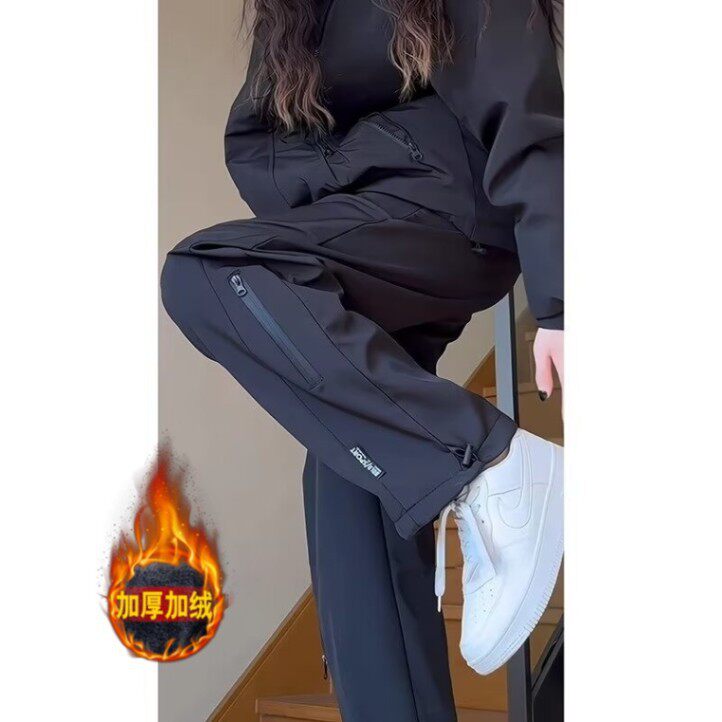 东北防寒加绒冲锋裤女防风防水户外登山工装裤秋冬季美式滑雪裤子