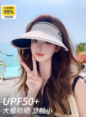 UPF50+夏季遮阳帽女大帽檐防紫外线骑车户外防晒空顶遮脸太阳帽子