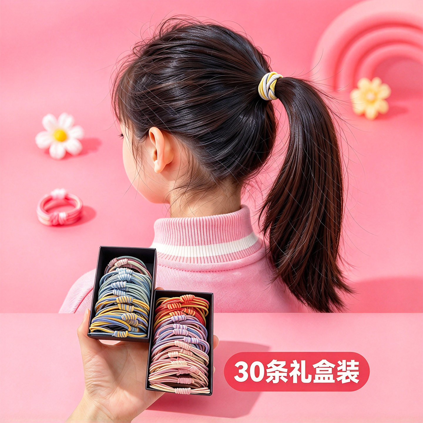 女童发圈高弹不伤发30根礼盒装儿童头绳宝宝扎头发皮筋小女孩发饰