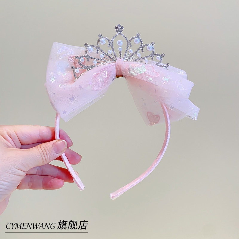 蝴蝶结网纱生日珍珠王冠发卡女图片