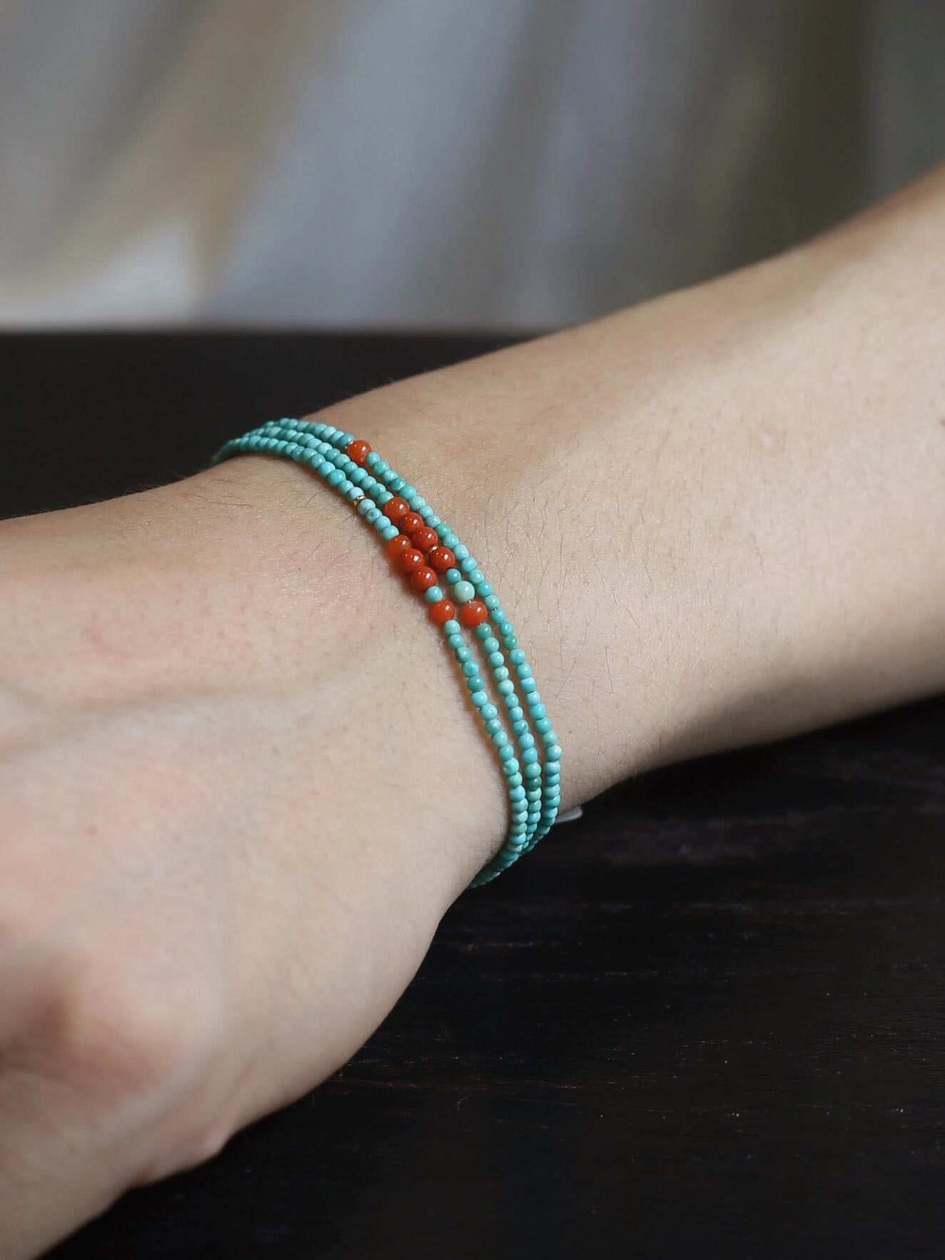 천연 호북 높은 도자기 청록색 3원 다중 보물 팔찌 2MM 매우 미세한 기장 진주 남부 붉은 쇄골 체인 새로운 중국 스타일