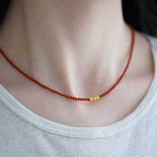 美人红天然川料南红玛瑙小米珠锁骨链新中式 国风项链中国红颈链女
