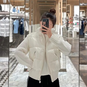 意大利代购MON­CL­ER/蒙­口羽绒服经典针织羽绒拼接女士外套冬