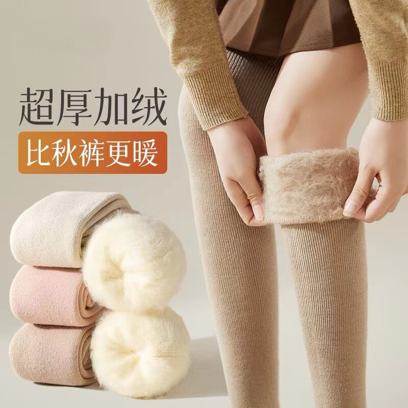 过膝袜女秋冬季长筒袜子女加绒加厚高筒棉袜小腿羊绒保暖新款