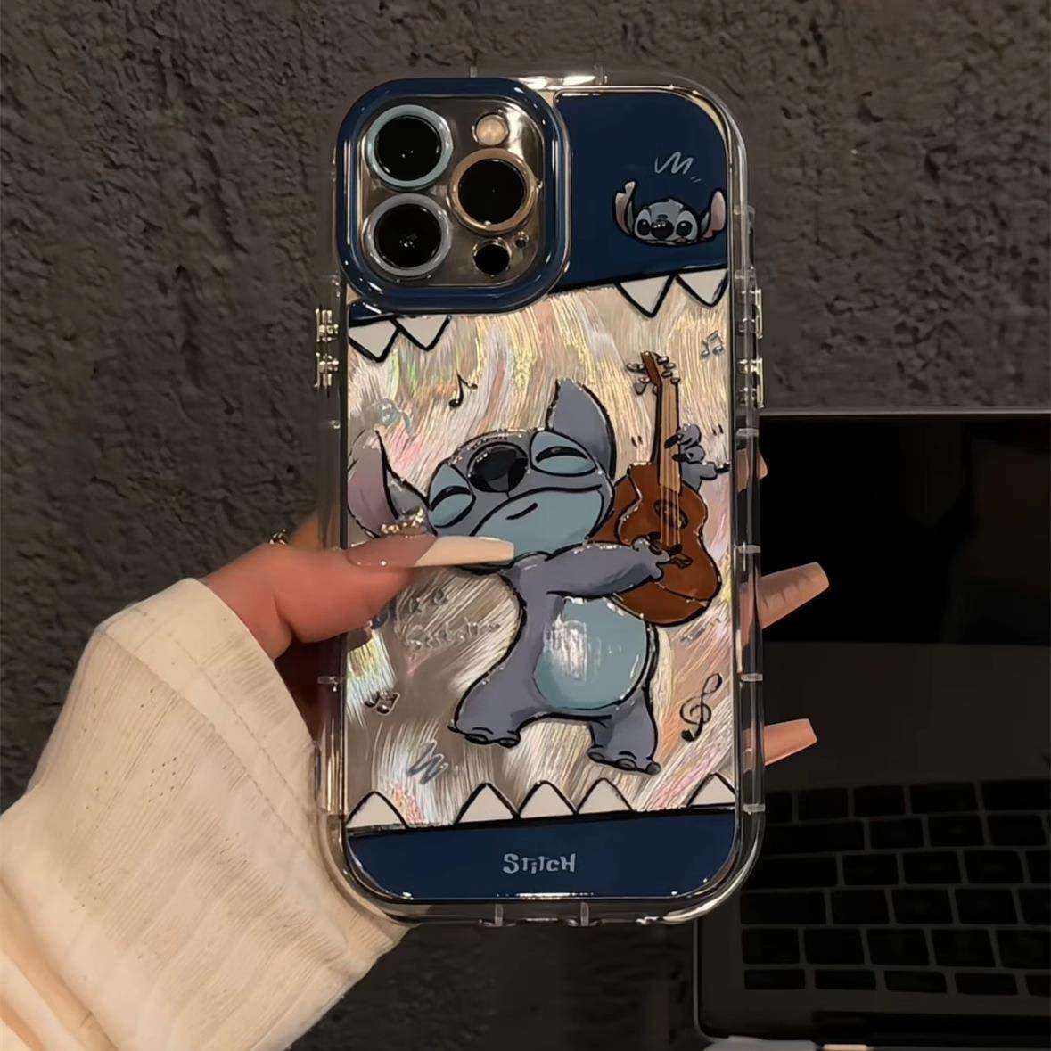 吉他史迪仔适用苹果16羽纱奶油手机壳iPhone15promax卡通14/13个保护套外壳防摔卡通男女全包网红新款