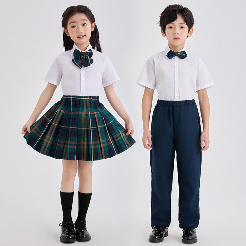 春夏新品小学生英伦风班服幼儿园园服白衬衫格子裙套装毕业合影服