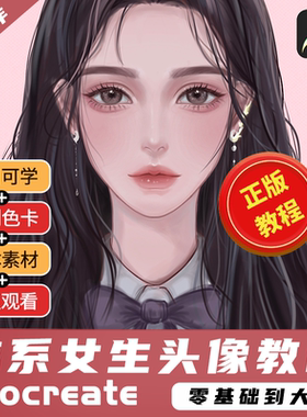 Procreate韩系人像教程零基础手绘女生头像线稿上色视频自学帮