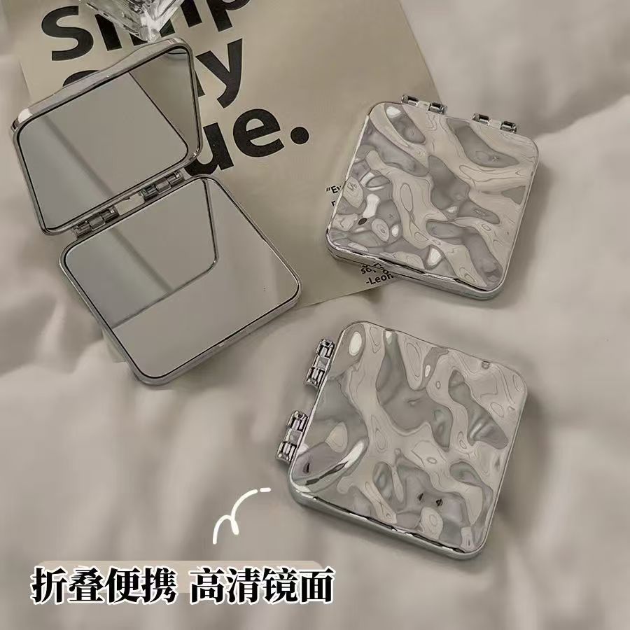 水波纹双面镜子便携折叠迷你随身学生宿舍补妆镜可爱化妆镜手持