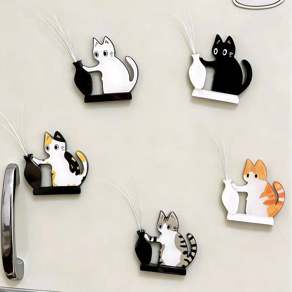 小猫推瓶子磁吸式猫胡子冰箱贴收纳猫咪毛发胡子可插花