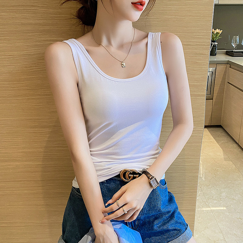 白色u型吊带背心美背修身辣妹