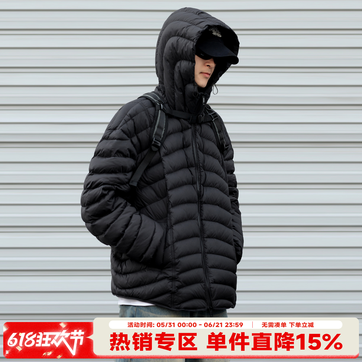 HEEMKIZOO日系复古冬季保暖连帽排骨羽绒服男士棉衣宽松外套上衣