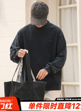 300g重磅HEEMKIZOO美式春季休闲长袖T恤男士宽松百搭纯色打底衫潮