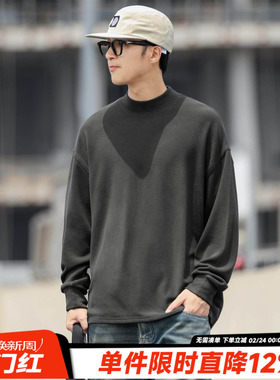 HEEMKIZOO日式复古春秋男款弹力绒感双面打底衫宽松休闲长袖上衣