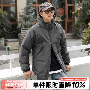 HEEMKIZOO日系复古连帽棉衣男秋冬工装 纯色百搭简约保暖棉服潮牌