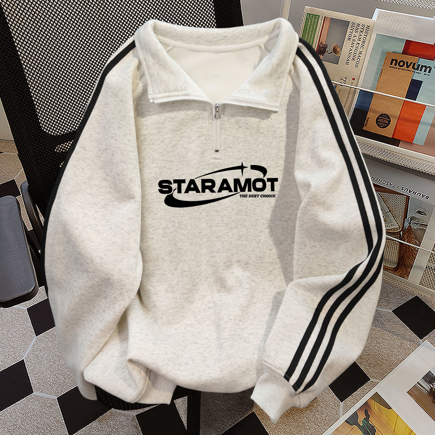 颖膝半拉链polo领卫衣男秋冬季