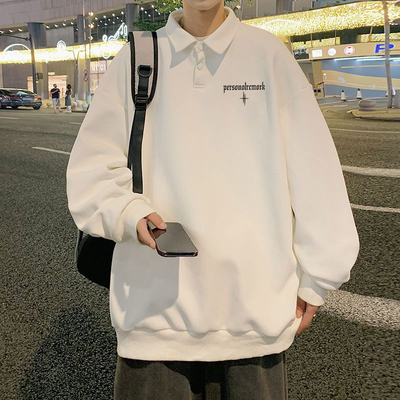 颖膝美式翻领polo卫衣男款春秋季