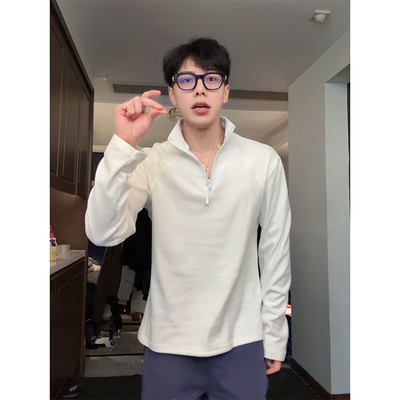 颖膝白色德绒半高领打底衫男冬季