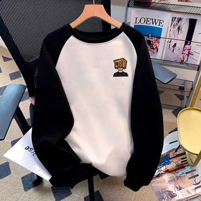 颖膝重磅插肩拼色卫衣男春秋款