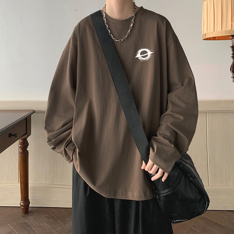 颖膝纯棉长袖t恤男潮流百搭上衣