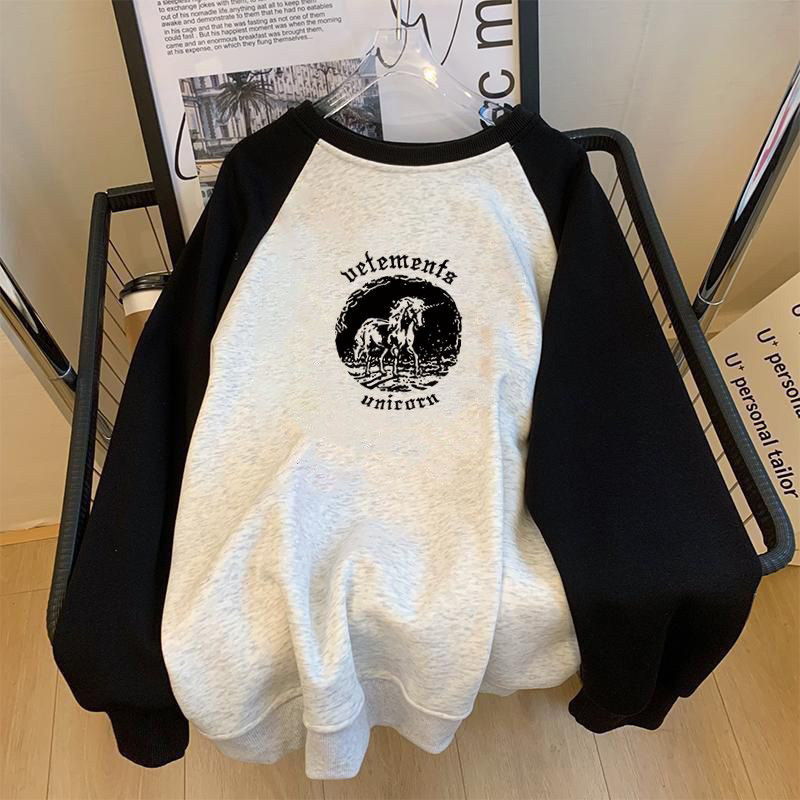 颖膝欧美高街圆领加绒卫衣男冬季