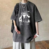 美式 重磅短袖 2026新款 夏季 水洗做旧宽松潮牌百搭体恤上衣 t恤男士