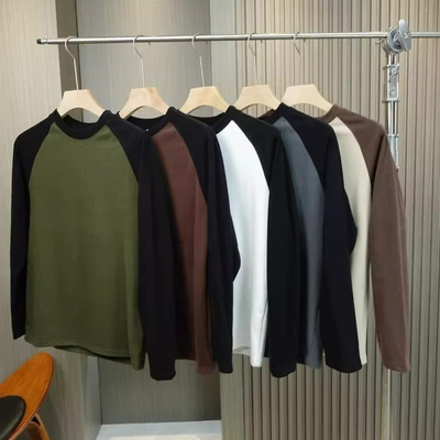 颖膝美式拼接长袖t恤男士打底衫