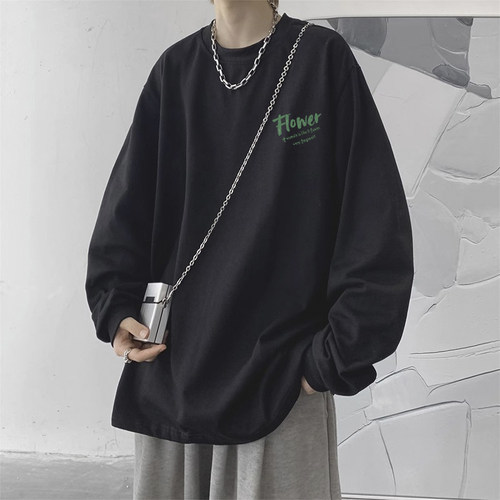 颖膝纯棉长袖t恤男潮流百搭上衣